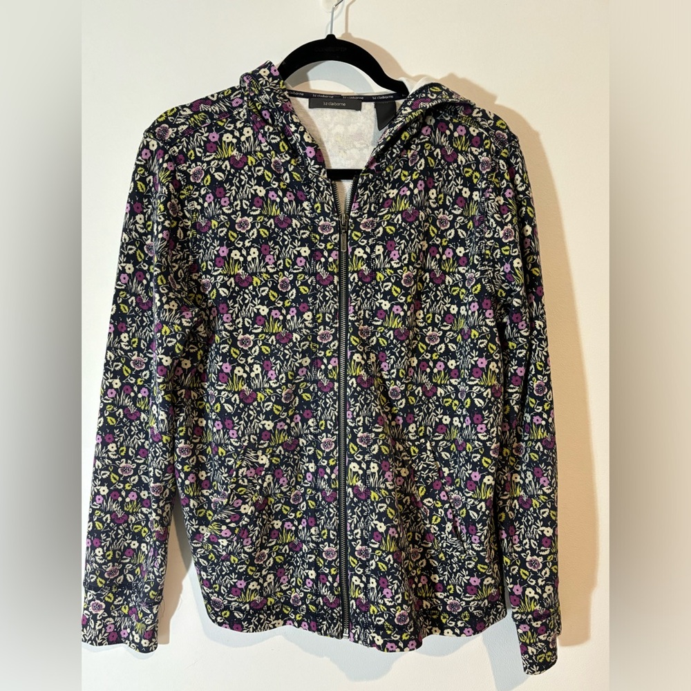 Liz Claiborne Full Zip Floral Purple Hoodie Long Sleeve no size see measurements
